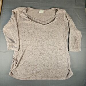 Sirenlily Maternity XL Mauve Marled Knit Ruched Side Crisscross V-Neck  MTA1472